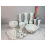 Milk Glass Bowls, Vases, S&P & Misc