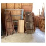 Vtg Wooden Shelves, Ironing Board, Folding Chairs
