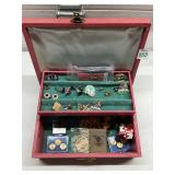 Jewelry Box w/Asst Pins & Medallions