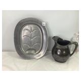 Silverplate Pitcher & Pewter Meat Plate