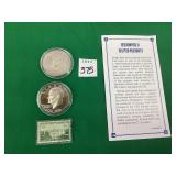 2 Eisenhower Dollars & 3cent Washington Stamp