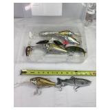 Assorted Large Fishing Lures & Case