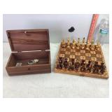 Small Wooden Box and Wooden Chess Set