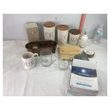 Rae Dunn Canisters, Wooden Box & Misc