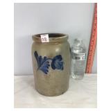 Stoneware Crock w/Cobalt Blue Deco