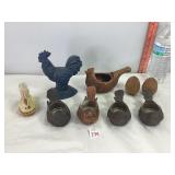 Bird Candle Holders, Cast Rooster, & Misc