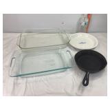 Pyrex Dishes, Corning Plate & Cast 8' Skillet