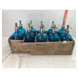 Assorted Antique Seltzer Bottles & Crate