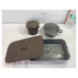 Vtg PB Can, Enamel Bread Pan w/Lid, Soup Bowl