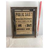 Framed Auction Advertisement Approx 31' x 25'