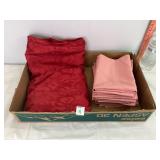 Red Tablecloth & Approx 10 Pink Napkins
