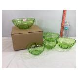 5 Green Glass Nesting Bowls