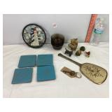Pyrex Bowls, Coasters, Cast Trivet & Misc
