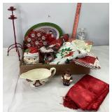 Christmas Linens, Platter, Cookie Jar & Misc