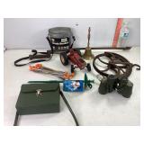 Binoculars, Wade Bucket, Tieouts, Vtg Tools & Misc