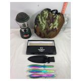 Batt Op Coleman Lantern, Snake Eye Knives & Misc