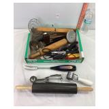 Rolling Pins, Knives & Assorted Kitchen Utensils