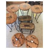 Wood top metal stamped wine tables