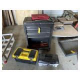 Standup toolbox and 2 carry toolboxes and contents