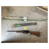 BB gun, plastic recurve bows, arrows