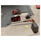 Trimmer, power washer wand, welding helmet