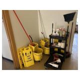 2 Mop Buckets, Janitor Cart, Signs