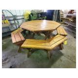 2 wooden picnic tables