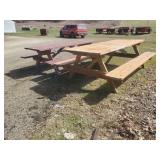 2- 8 foot long wooden picnic tables