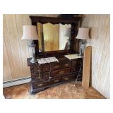 2 Dressers, 2 Lamps, Mirror and Shelf