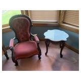 Damaged Marble Top Table & Upholstered Chair