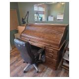 Roll Top Oak Desk w/ Office Chair