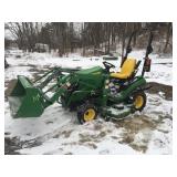 John Deere 1025R with H120 Loader, 60" Deck