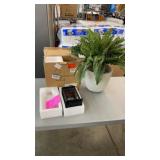 2 LANTERNS & FAUX PLANT IN URN 2 LANTERNS & FAUX PLANT IN URN