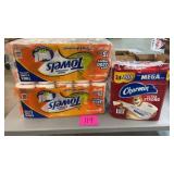 2 PACKS OF PAPER TOWELS, 1 PACK TOILET PAPER 2 PACKS OF PAPER TOWELS, 1 PACK TOILET PAPER