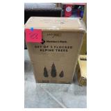 3 FLOCKED ALPINE TREES IN BOX