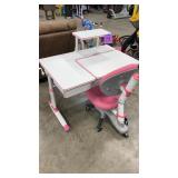 WHITE/PINK ADJUSTABLE DESK & OFFICE CHAIR