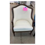 OFF WHITE W/ WOOD TRIM DECORATOR CHAIR