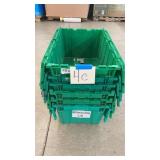 6 GREEN STACKING TOTES W/ LIDS