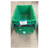 6 GREEN STACKING TOTES W/ LIDS