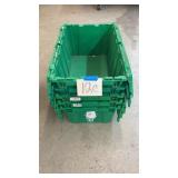 5 GREEN STACKING TOTES W/ LIDS