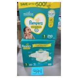 2 BOXES OF PAMPERS DIAPERS