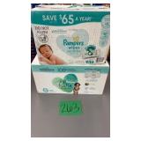 BOX OF PAMPERS DIAPERS & WIPES