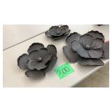 3PC BLACK W/ GOLD ACCENT FLOWER WALL DECOR