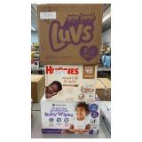 1 BOX OF DIAPERS & 2 BOXES OF BABY WIPES