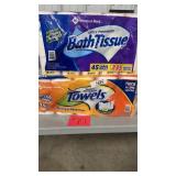 1 PACK OF BATH TISSUE, 1 PACK OF PAPER TOWELS