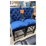 2 BLUE TUFTED BACK NAILHEAD TRIM BAR STOOLS