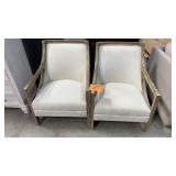 2 DECORATOR CHAIRS - CREAM WITH WOOD TRIM