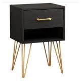 FUFU & GAGA 1 DRAWER BLACK NIGHSTAND IN BOX