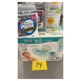 BOX OF PAMPERS WIPES & 4 CANS OF FORMUALA