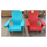 AS IS - 2 PLASTIC ADIRONDACK CHAIRS - RED & TEAL